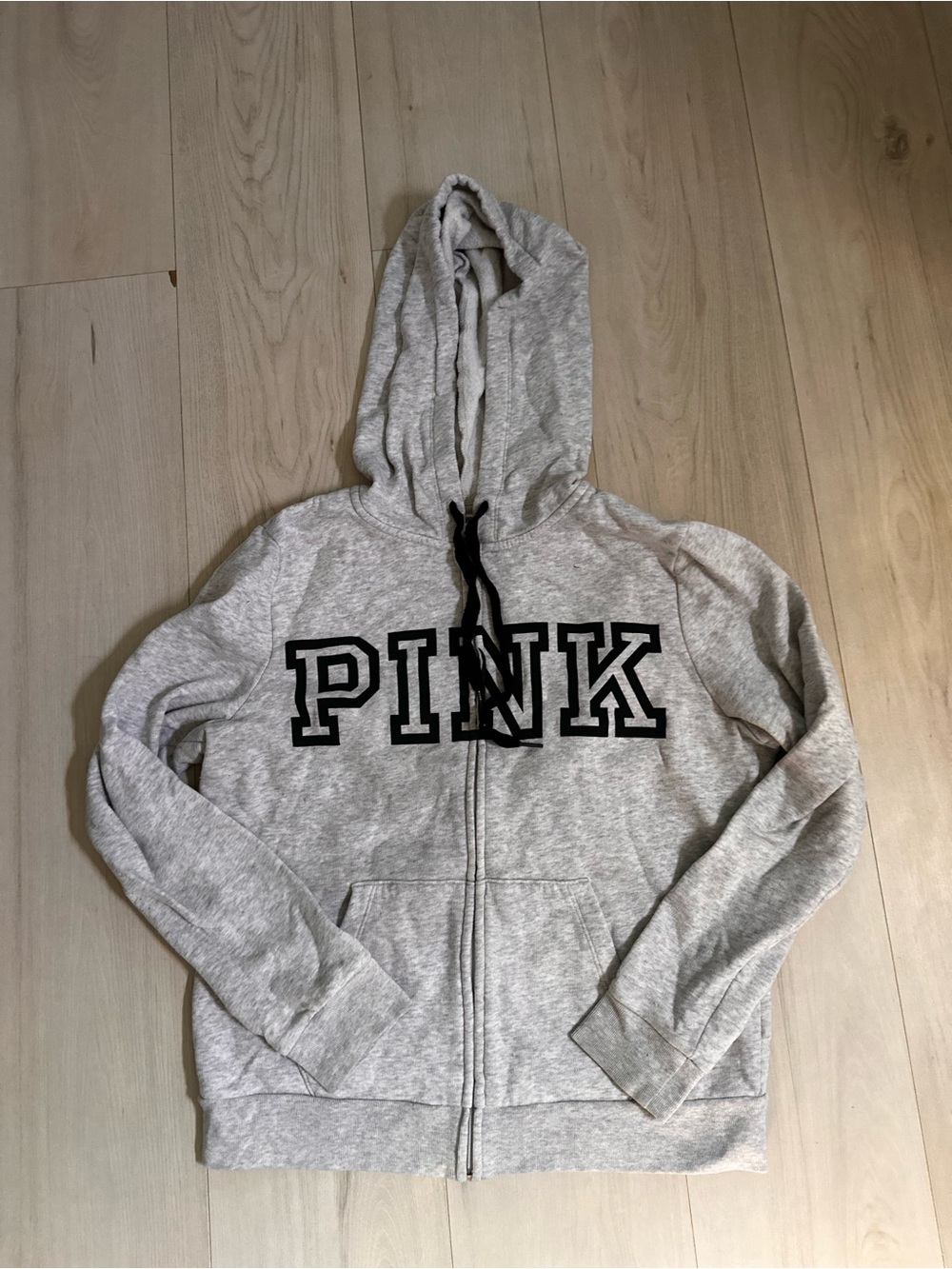 PINK Victoria's Secret Light Gray Zip-Up Hoodie Size Medium 0557